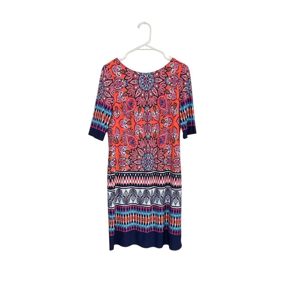 ELIZA J Printed Multicolor Paisley Dress Sz 8 Medium Stretch Elbow Length Sleeve